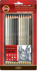 KOH-I-NOOR Polycolor Artist's Coloured Pencils Színes ceruza készlet Greys 12 db (3822012013BL)