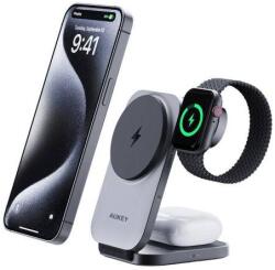 AUKEY Magnetic Wireless Charger 3 in 1 MagFusion Aukey LC-MC312, 15W Qi2 (gray) (LC-MC312) - wincity