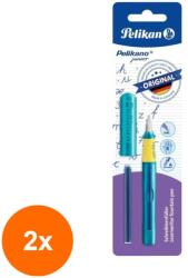 Pelikan Set 2 x Stilou Pelikano Junior, Grip Ergonomic, pentru Stangaci, 1 Rezerva Inclusa, Diverse Culori (REH-2xHRZ-824927)