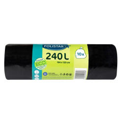 Folistar HNAT szemeteszsák 104x120 cm, 240 literes LDPE 60 mikron fekete, 10 darab/tekercs - haztartasibolt