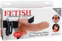  7" Vibrating Hollow Strap-On with Balls Light/Black - tobuy