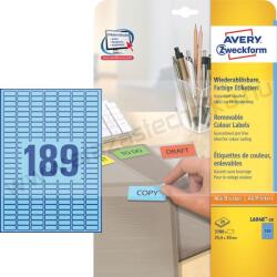 Avery Etikett címke, 25, 4 x10mm, univerzális visszaszedhető, 189 címke/ív, 20 ív/doboz, Avery kék (L6048-20)