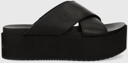Calvin Klein Jeans bőr papucs FLATFORM CROSS MG UC fekete, női, platformos - fekete Női 38