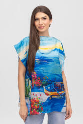 Shopika Summer Bluza de vara tip poncho din matase cu imprimeu marin cu barca Talie unica