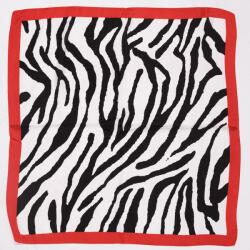 Shopika Esarfa patrata cu o singura fata, imprimeu animal print alb negru, cu margine rosie