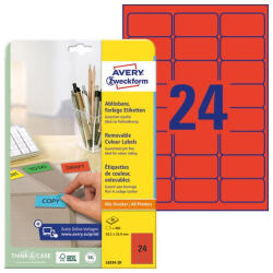 AVERY Etikett AVERY L6034-20 63, 5x33, 9mm univerzális piros 480 címke/doboz 20 ív/doboz (L6034-20)