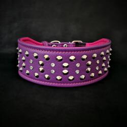 Bestia Zgarda Crystal, Piele Naturala, L, Violet Roz