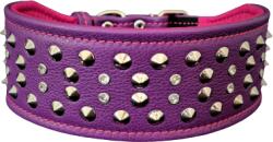 Bestia Zgarda Crystal, Piele Naturala, XL, Violet Roz