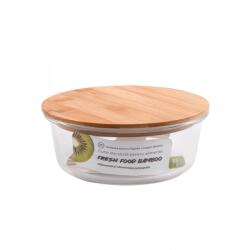 Casa Plastor Cutie pentru alimente, rotunda, din sticla termorezistenta, capac din bambus, 400 ml, Bamboo (430-R-B-400)