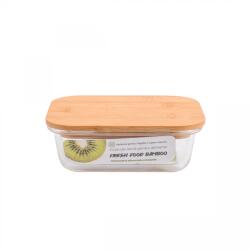 Casa Plastor Cutie pentru alimente, dreptunghiulara, din sticla termorezistenta, capac din bambus, 370 ml, Bamboo (430-D-B-370)