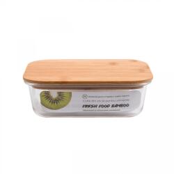 Casa Plastor Cutie pentru alimente, dreptunghiulara, din sticla termorezistenta, capac din bambus, 1, 04 litri, Bamboo (430-D-B-1040)