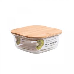 Casa Plastor Cutie pentru alimente, patrata, din sticla termorezistenta, capac din bambus, 320 ml, Bamboo (430-P-B-320)