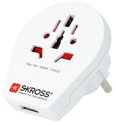 SKROSS utazó adapter USB aljzat (240V/16A, US, UK, IT, AUS - EU2 pin, földelt) FEHÉR 1.500260 (1.500260)