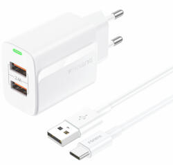 FONENG fali töltő EU63 - 2xUSB - 12W USB-ről Type C kábel fehér