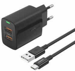 FONENG Wall charger EU63 - 2xUSB - 12W USB-C kábellel fekete,