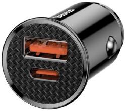 Baseus CIRCULAR autós töltő USB+Type-C aljzat (30W, PD gyorstöltő 4.0) FEKETE
