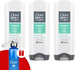 Dove Men+Care Tusfürdő Sensitive 3x250ml + Ajándék Dove Kulacs