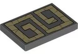 LEGO® 26603pb329c85 - LEGO sötétszürke csempe 2 x 3 méretű, krémszínű geometrikus mintával (26603pb329c85)