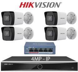 Hikvision KIT 4 Camere video IP PoE cu Switch, 4MP, IR 30m, 2.8mm, NVR, HIKVISION - KIT4CHAHIPC-4MPA24IRSW