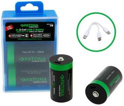 PATONA Premium USB-C 2x LR20 Mono D akkumulátor Lítium 6000mWh 1, 5V újratölthető, 1-2 USB-C töltőkábellel (PT-1412)