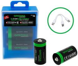 PATONA Premium USB-C 2x LR14 Baby C akkumulátor Lítium 3450mWh 1, 5V újratölthető, 1-2 USB-C töltőkábellel (PT-1411)