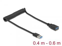 Delock Cablu prelungitor spiralat USB 3.2 T-M max 0.6m Negru, Delock 90367 (90367)