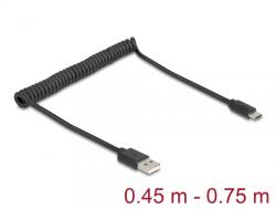 Delock Cablu spiralat USB 2.0-A la USB type C T-T max 0.75m, Delock 90368 (90368)