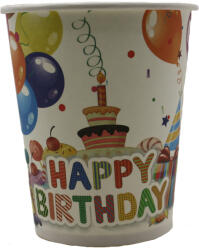 Mezőfi Team Kft Papír pohár 10 db/cs - Happy Birthday kalapos-tortás-lufis