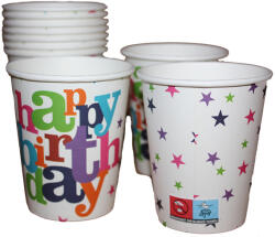  Papír pohár 10 db/cs - Happy Birthday, színes betükkel