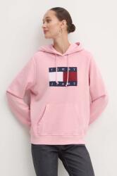 Tommy Hilfiger pamut melegítőfelső rózsaszín, női, nyomott mintás, kapucnis, DW0DW18654 - rózsaszín S