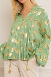 RohBoutique Bluza oversize cu print auriu, Verde , Roh BR2854
