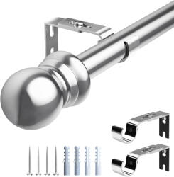 Whimlets Galerie Metalica Extensibila pentru Perdele cu Inele, 76-295 cm, Bara de Perdele Argintie cu Finiale Rotunde si Suporturi Reglabile (TAM197)