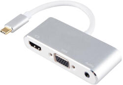 HOPE R Hub 3 in 1 USB 3.1 type C la HDMI 4K, VGA, audio pentru Samsung, Mackbook, argintiu (H31HVA31HP)