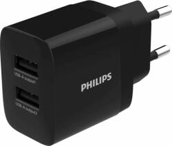 Philips dual 2x USB-A Hálózati töltő - Fekete (17W / 2.4A) (DLP2620/12)