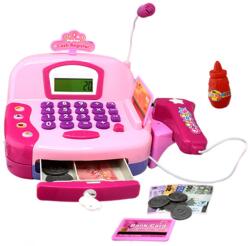 Magic Toys Rózsaszín elektromos pénztárgép mikrofonnal, játékpénzzel és hanggal