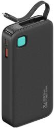 USAMS Cd225 Vésztöltő Usb+Type-C Aljzat 10000 mAh, Led Kijelző + Fix Lightning Kábel, Fekete