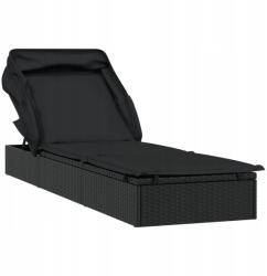 vidaXL Napozóágy összecsukható tetővel, fekete, 213x63x97 cm, polirattan (319640)