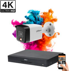 DAHUA 1 biztonsági kamerás IP kamera rendszer 8MP színes éjszakai képpel