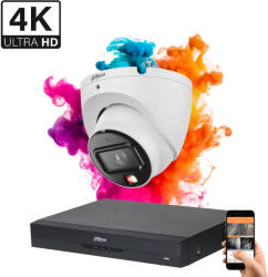 DAHUA 1 dome biztonsági kamerás IP kamera rendszer 8MP színes éjszakai képpel