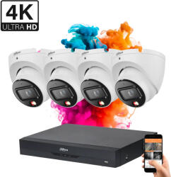 DAHUA 4 dome biztonsági kamerás IP kamera rendszer 8MP színes éjszakai képpel