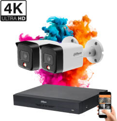 DAHUA 2 biztonsági kamerás IP kamera rendszer 8MP színes éjszakai képpel
