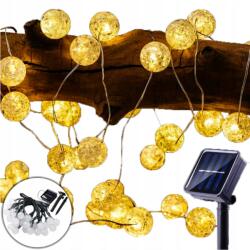 50 LED-es napelemes LED fényfüzér, gömb forma, 8 világító üzemmód, IP65, meleg fehér (24008)