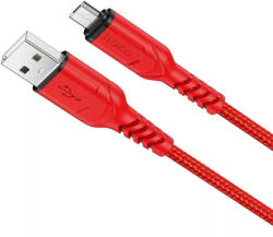 USB töltő- és adatkábel, microUSB, 100 cm, 2400 mA, törésgátlóval, gyorstöltés, QC, cipőfűző minta, Hoco X59 Victory, piros