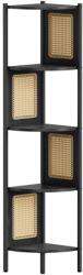 VASAGLE ALMA sarokpolc, 5 polccal, rattan oldallapokkal, 156x32 cm, ébenfa fekete/bézs