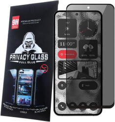 Nothing Phone (2a) / (2a) Plus üvegfólia, tempered glass, előlapi, edzett, hajlított, fekete kerettel, betekintés védelemmel, Privacy