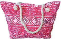 Plazabox Strandtáska elefánt mintás piros fehér nagyméretű cipzáras (ke-1206-red-eleph)