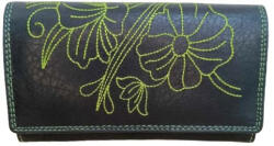  Roberto valódi bőr női pénztárca zöld virágmintával RFID védelemmel (na-2016-black-green)