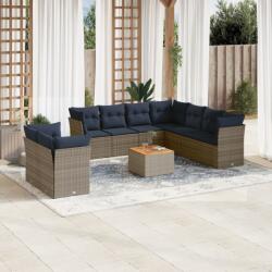 vidaXL 11 részes szürke polyrattan kerti ülőgarnitúra párnákkal (3256047)
