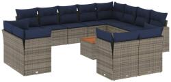 vidaXL 13 részes szürke polyrattan kerti ülőgarnitúra párnákkal (3256285)