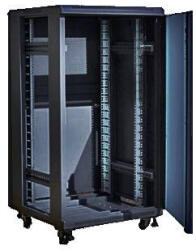 Techson 600 x 600 mély 18U magas, álló 19"-os rackszekrény, üvegajtó, fekete (rack_tc_60x60x18á)